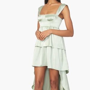 WE WORE WHAT CORSET HIGH LOW SATIN CHARMEUSE MAXI DRESS